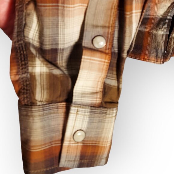 Carhartt Western Pearl Snap Shirt Men's M Brown Plaid Button Up Casual - Picture 6 of 6